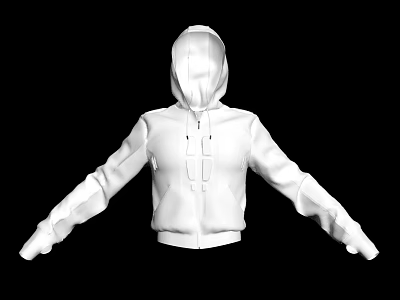 White Hooded Zip Up Sweatshirt With Pockets Casual Fashion Style 3d model