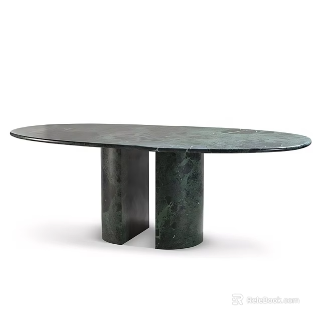 Elegant Minimalist Modern Bar Counter with Dark Green Marble Top and Cylindrical Support Columns 3d model 