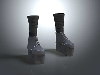 Stylish Gray High Top Platform Shoes With Lace Up Design And Knit Fabric Upper 3d model