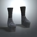 Stylish Gray High Top Platform Shoes With Lace Up Design And Knit Fabric Upper