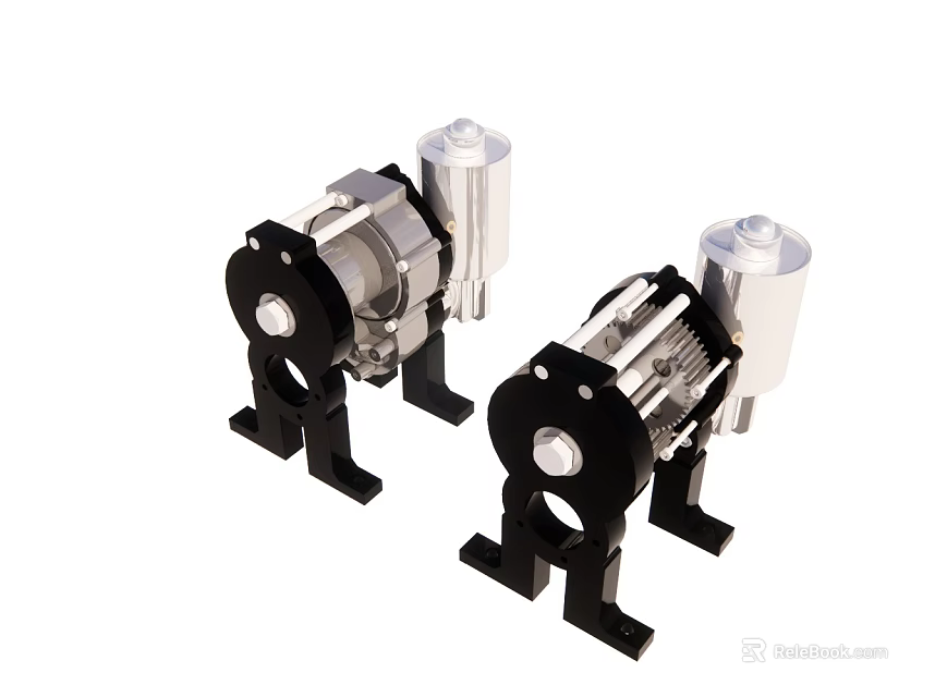 Two Industrial Pumps Featuring Black Silver Components And Mounting Brackets For Industry 3d model 