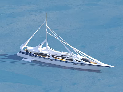 Luxury Modern Yacht With Unique Sails On Water 3d model