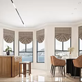 Modern Living Dining Room Interior With Beige Sofa Coffee Table Arch Windows And Chandelier