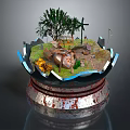 Commercial Equipment Miniature Scene With Windmill Street Lamp Green Tree And Small Structures
