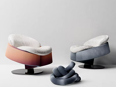 Gradient Orange and Blue Modern Single Sofa with Black Round Base and Gray Woven Decor 3d model
