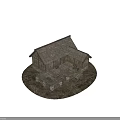 Ancient Traditional Building With Wooden Structure Stone Base And Sloped Roof