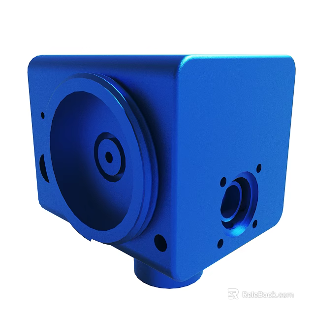 Blue Square Metal Mechanical Part With Circular Holes And Solid Structure 3d model