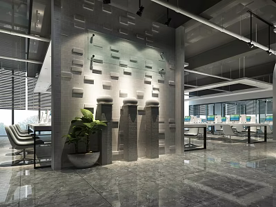 Modern Public Office Space With Open Layout Workstations Office Chairs And Green Plants 3d model