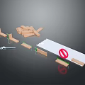 Set Of Wooden Blocks Green Plastic Components White Long Board And Red No Sign