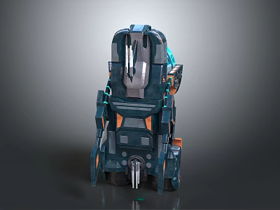 Futuristic Mechanical Structure With Dark Green Orange Metallic Finish And Glowing Accents 3d model
