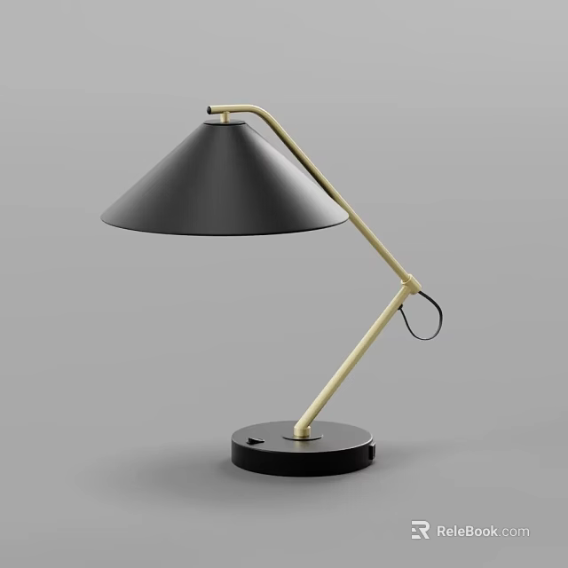 Modern Black Desk Lamp With Golden Adjustable Arm And Sleek Black Base 3d model 