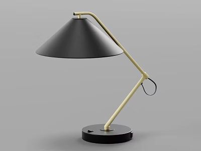 Modern Black Desk Lamp With Golden Adjustable Arm And Sleek Black Base 3d model