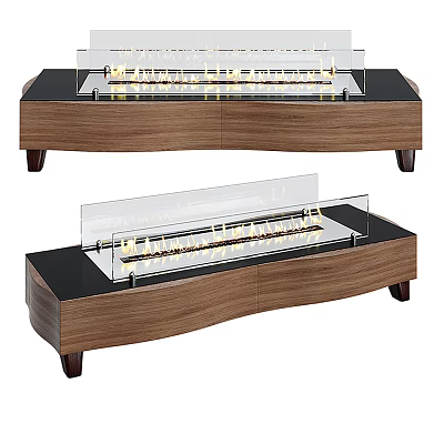 Two Modern Wooden Fireplaces With Glass Panel And Realistic Flame Effect 3d model