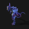 Purple Blue Fantasy Creature With Bat Ears Large Eyes Sharp Fangs Outstretched Arms