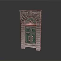 Green Wooden Door With Stone Wall Frame And Arched Top Design