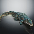 Realistic Blue Green Crocodile With Scaly Texture Lying On Dark Surface With Reflection 3d model