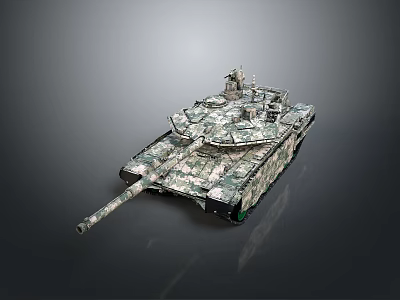 Camouflage Painted Military Tank With Modern Turret And Main Gun Barrel 3d model