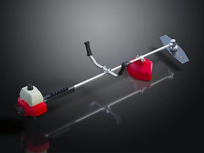 Red And White Garden Brush Cutter With Long Metal Shaft Black Handle And Cutting Blade 3d model