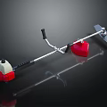 Red And White Garden Brush Cutter With Long Metal Shaft Black Handle And Cutting Blade