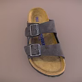 Gray Suede Sandals With Two Buckle Straps Cork Sole And Comfortable Design