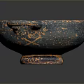 Ancient Hand Carved Clay Bowl Sculpture With Two Handles Deep Blue Orange Textured Surface