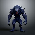 Fierce Wolf Like Creature 3D Model With Dark Blue Fur Sharp Teeth And Claws