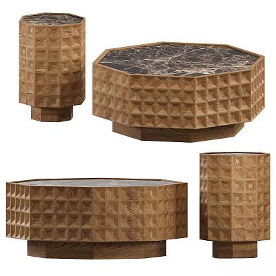 Modern Octagonal Dining Table With Marble Top And Geometric Patterned Wooden Frame 3d model