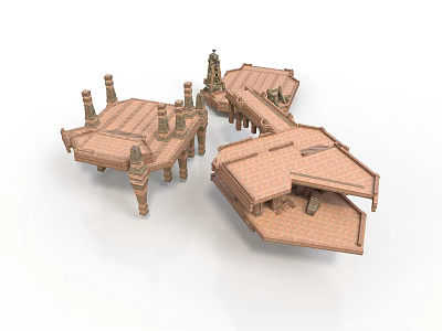 Ancient Architecture 3D Model with Multiple Roofs Columns and Wooden Structure 3d model