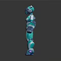 Futuristic Cat Like Robot 3D Character With Turquoise Silver Armor And Shiny Design
