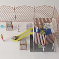 Outdoor Playground Equipment With Yellow Slide Climbing Net And Mesh Fence For Kids