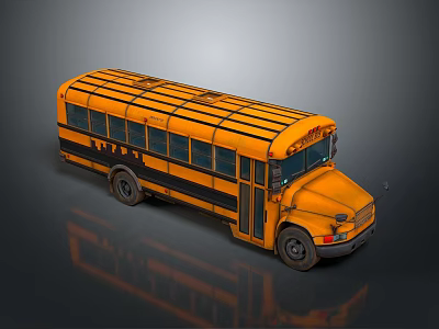 Yellow School Bus With Black Stripes Classic Design Windows And Side Door 3d model