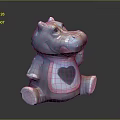 Blue Hippo Figurine with Pink Trimmed Apron and Black Heart Design in Sitting Posture