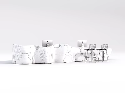 Modern Reception Desk Interior With Marble Surface Two Computers And Chairs 3d model