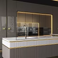 Elegant Modern Kitchen Interior With Gray Gold Cabinets And Island Counter Design