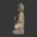 Wooden Buddha Statue In Sitting Pose On White Marble Base With Intricate Details