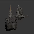Artistic Architectural Model With Rock Base Decorative Wings And Wooden Pathway