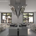 Professional Modern Commercial Kitchen Interior With Stove Range Hood Worktables Storage Cabinets And Windows