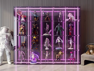 Transparent Acrylic Display Cabinet With Purple Lighting Layered Shelves For Action Figures 3d model