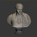Roman Man Bust Sculpture With Classical Robe Details And Ornate Base