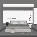 Modern Bedroom Interior With Bed Linear Wall Light Bedside Tables Lamps And Area Rug