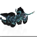 Mythical Blue Horned Fantasy Animal With Spiky Black Mane And Dynamic Pose