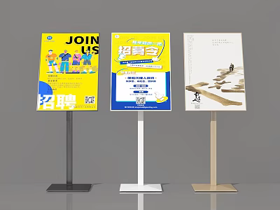 Recruitment Signboards Design With Job Fair Information Cartoon Characters QR Codes And Various Stands 3d model