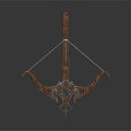 Wooden Crossbow With Intricate Carvings And Metal Accents On Gray Background