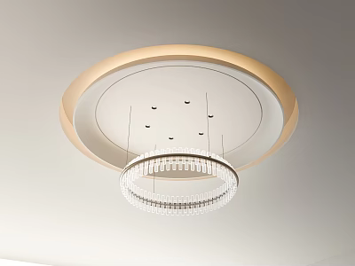 Modern Round Ceiling Design With LED Strip Lights And Crystal Chandelier 3d model