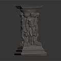 Classical Stone Column With Sculpted Human Figures Intricate Base And Decorative Capital 3d model