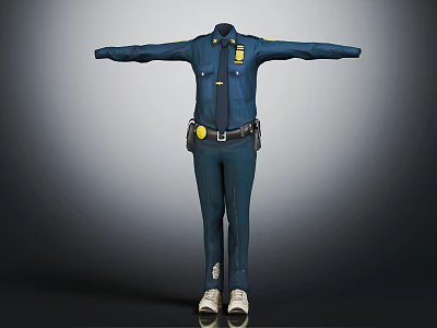 Blue Police Uniform 3D Model With Badge Utility Belt And Radio 3d model
