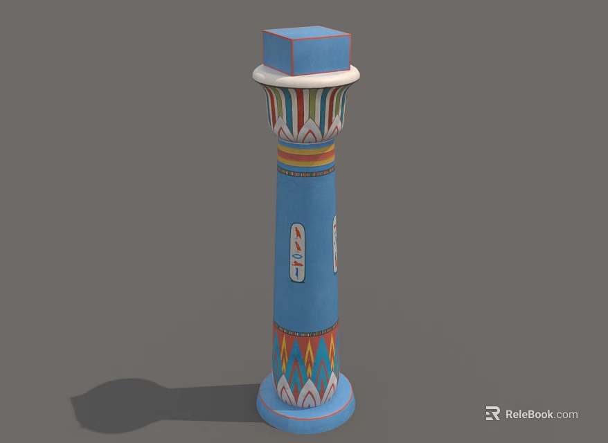 Ornate Blue Pillar with Square Top and Colorful Intricate Decorative Patterns 3d model 