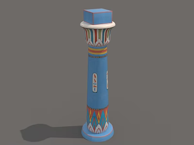 Ornate Blue Pillar with Square Top and Colorful Intricate Decorative Patterns 3d model
