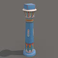 Ornate Blue Pillar with Square Top and Colorful Intricate Decorative Patterns