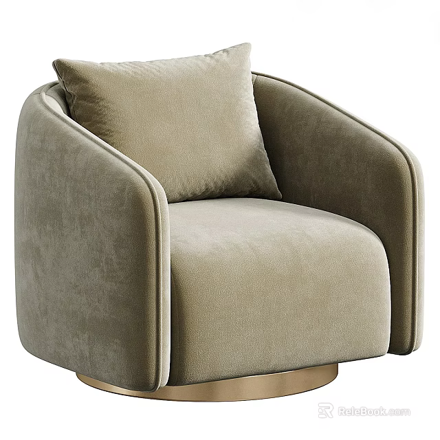 Elegant Beige Velvet Accent Chair With Cushion And Gold Base Modern Design 3d model 